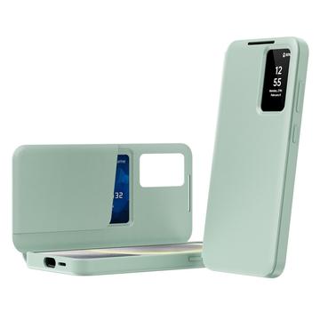 Samsung Galaxy A16 Smart Clear View Flip etui med kortplads - Lysegrøn