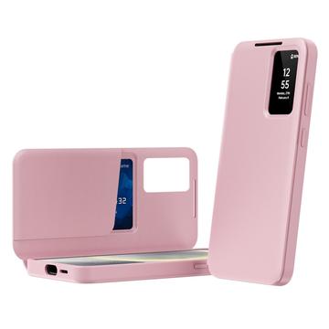 Samsung Galaxy A16 Smart Clear View Flip etui med kortplads - Pink