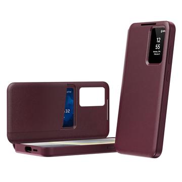 Samsung Galaxy A16 Smart Clear View Flip etui med kortplads - Vinrød
