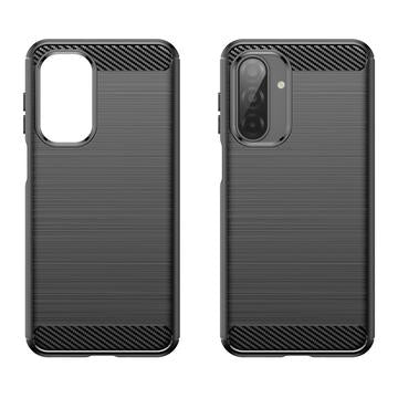 Samsung Galaxy A17/F17/M17 Børstet TPU Cover - Karbonfiber - Sort