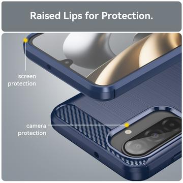 Samsung Galaxy A17/F17/M17 Børstet TPU Cover - Karbonfiber - blå