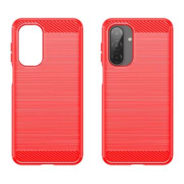 Samsung Galaxy A17/F17/M17 Børstet TPU Cover - Karbonfiber - rød