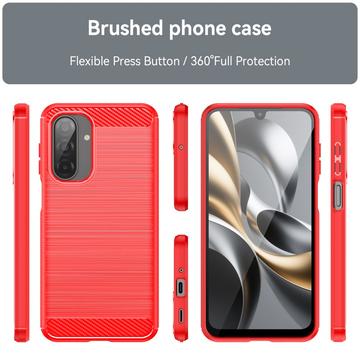 Samsung Galaxy A17/F17/M17 Børstet TPU Cover - Karbonfiber - rød