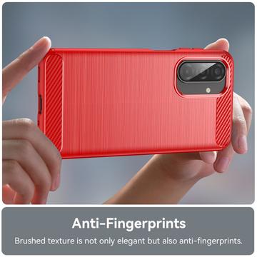Samsung Galaxy A17/F17/M17 Børstet TPU Cover - Karbonfiber - rød