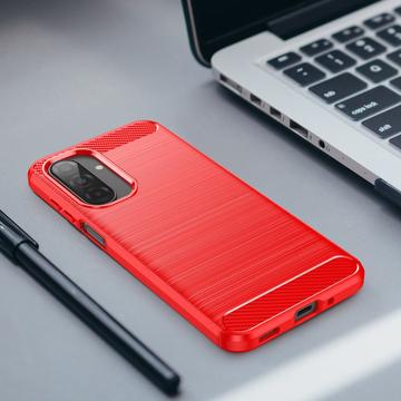 Samsung Galaxy A17/F17/M17 Børstet TPU Cover - Karbonfiber - rød