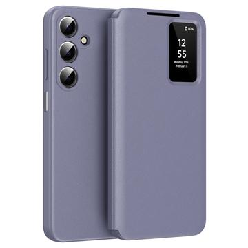 Samsung Galaxy A17 Smart Clear View Flip etui med kortplads - grå-lilla