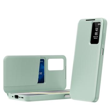 Samsung Galaxy A17 Smart Clear View Flip etui med kortplads - Lysegrøn