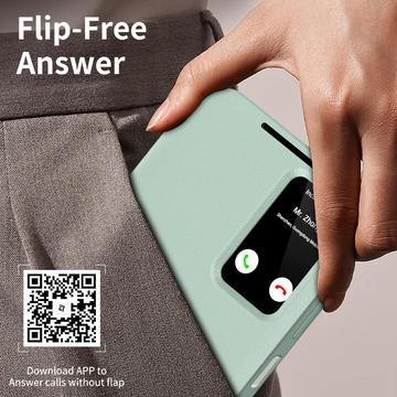 Samsung Galaxy A17 Smart Clear View Flip etui med kortplads - Lysegrøn