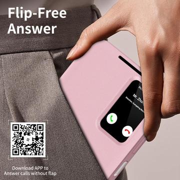 Samsung Galaxy A17 Smart Clear View Flip etui med kortplads - Pink