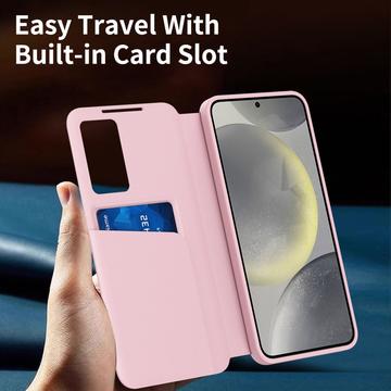 Samsung Galaxy A17 Smart Clear View Flip etui med kortplads - Pink