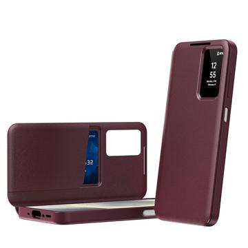 Samsung Galaxy A17 Smart Clear View Flip etui med kortplads - Vinrød