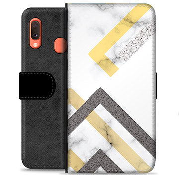 Samsung Galaxy A20e Premium Flip Cover med Pung - Abstrakt Marmor