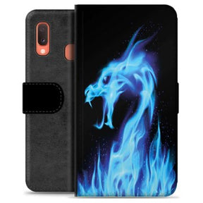 Samsung Galaxy A20e Premium Flip Cover med Pung - Blå Ild Drage