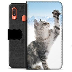 Samsung Galaxy A20e Premium Flip Cover med Pung - Kat
