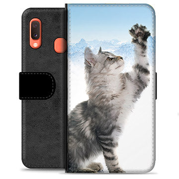 Samsung Galaxy A20e Premium Flip Cover med Pung - Kat