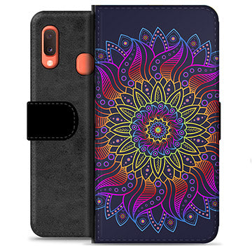 Samsung Galaxy A20e Premium Flip Cover med Pung - Farverig Mandala