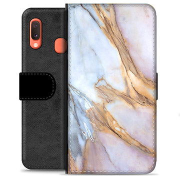 Samsung Galaxy A20e Premium Flip Cover med Pung - Elegant Marmor
