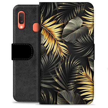 Samsung Galaxy A20e Premium Flip Cover med Pung - Gyldne Blade
