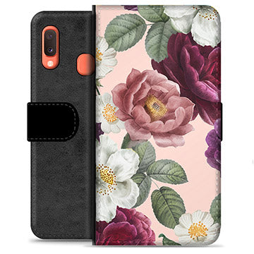 Samsung Galaxy A20e Premium Flip Cover med Pung - Romantiske Blomster