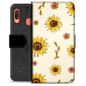 Samsung Galaxy A20e Premium Flip Cover med Pung - Solsikke