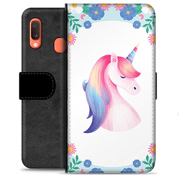 Samsung Galaxy A20e Premium Flip Cover med Pung - Enhjørning