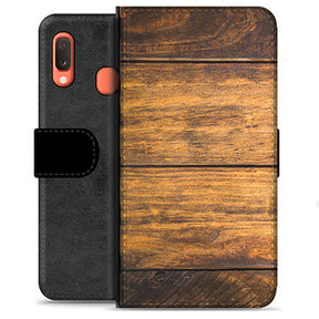 Samsung Galaxy A20e Premium Flip Cover med Pung - Træ