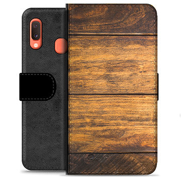 Samsung Galaxy A20e Premium Flip Cover med Pung - Træ