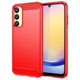 Samsung Galaxy A25 Børstet TPU Cover - Karbonfiber - Rød