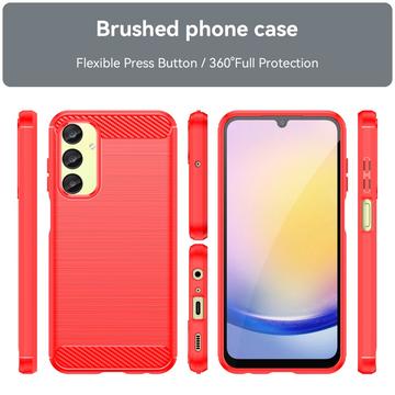 Samsung Galaxy A25 Børstet TPU Cover - Karbonfiber - Rød