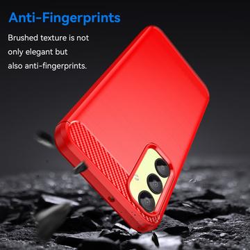 Samsung Galaxy A25 Børstet TPU Cover - Karbonfiber - Rød
