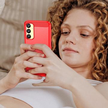 Samsung Galaxy A25 Børstet TPU Cover - Karbonfiber - Rød