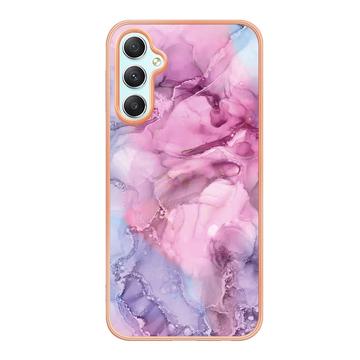 Samsung Galaxy A25 Marmormønster Galvaniseret IMD TPU Cover - Blå / Pink