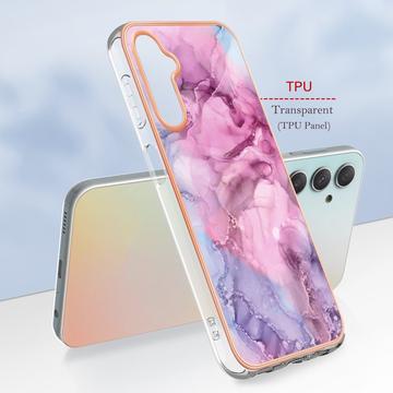 Samsung Galaxy A25 Marmormønster Galvaniseret IMD TPU Cover - Blå / Pink
