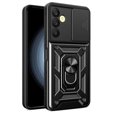 Samsung Galaxy A25 Roterende Ring Hybrid Cover med Kameraskjold - Sort