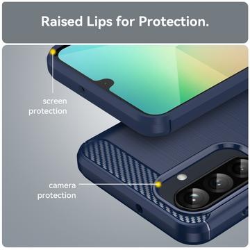 Samsung Galaxy A26 Børstet TPU Cover - Karbonfiber - Blå