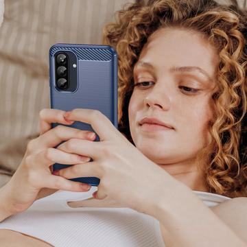 Samsung Galaxy A26 Børstet TPU Cover - Karbonfiber - Blå