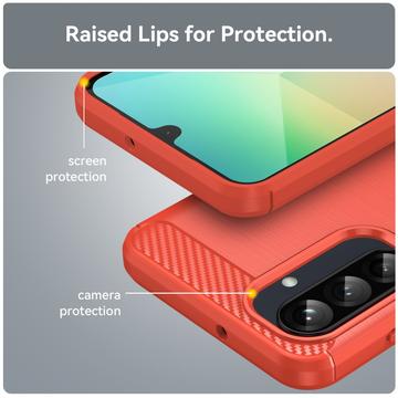 Samsung Galaxy A26 Børstet TPU Cover - Karbonfiber - Rød