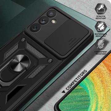 Samsung Galaxy A34 5G Roterende Ring Hybrid Cover med Kameraskjold - Sort