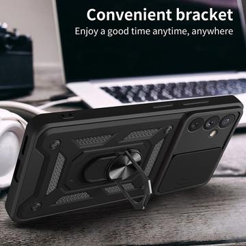 Samsung Galaxy A34 5G Roterende Ring Hybrid Cover med Kameraskjold - Sort