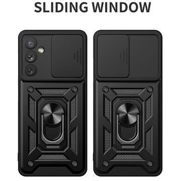 Samsung Galaxy A34 5G Roterende Ring Hybrid Cover med Kameraskjold - Sort
