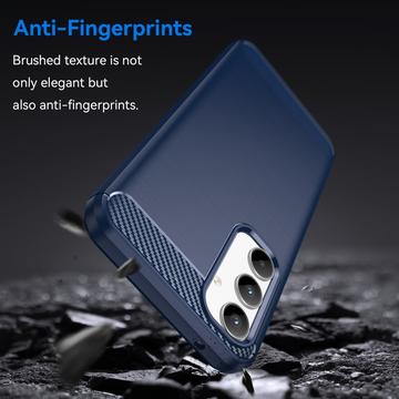 Samsung Galaxy A35 Børstet TPU Cover - Karbonfiber - Blå