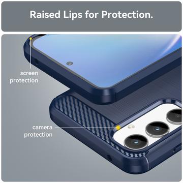 Samsung Galaxy A35 Børstet TPU Cover - Karbonfiber - Blå