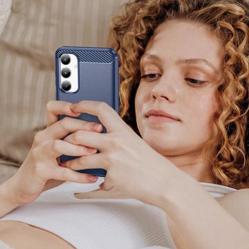 Samsung Galaxy A35 Børstet TPU Cover - Karbonfiber - Blå