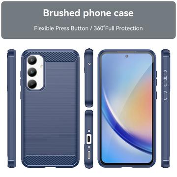 Samsung Galaxy A35 Børstet TPU Cover - Karbonfiber - Blå