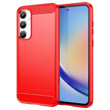 Samsung Galaxy A35 Børstet TPU Cover - Karbonfiber - Rød