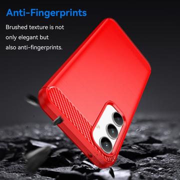 Samsung Galaxy A35 Børstet TPU Cover - Karbonfiber - Rød