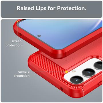 Samsung Galaxy A35 Børstet TPU Cover - Karbonfiber - Rød
