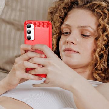 Samsung Galaxy A35 Børstet TPU Cover - Karbonfiber - Rød