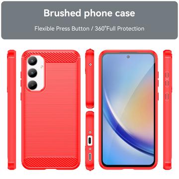 Samsung Galaxy A35 Børstet TPU Cover - Karbonfiber - Rød