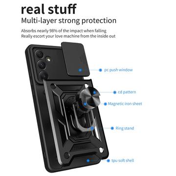 Samsung Galaxy A35 Roterende Ring Hybrid Cover med Kameraskjold - Blå